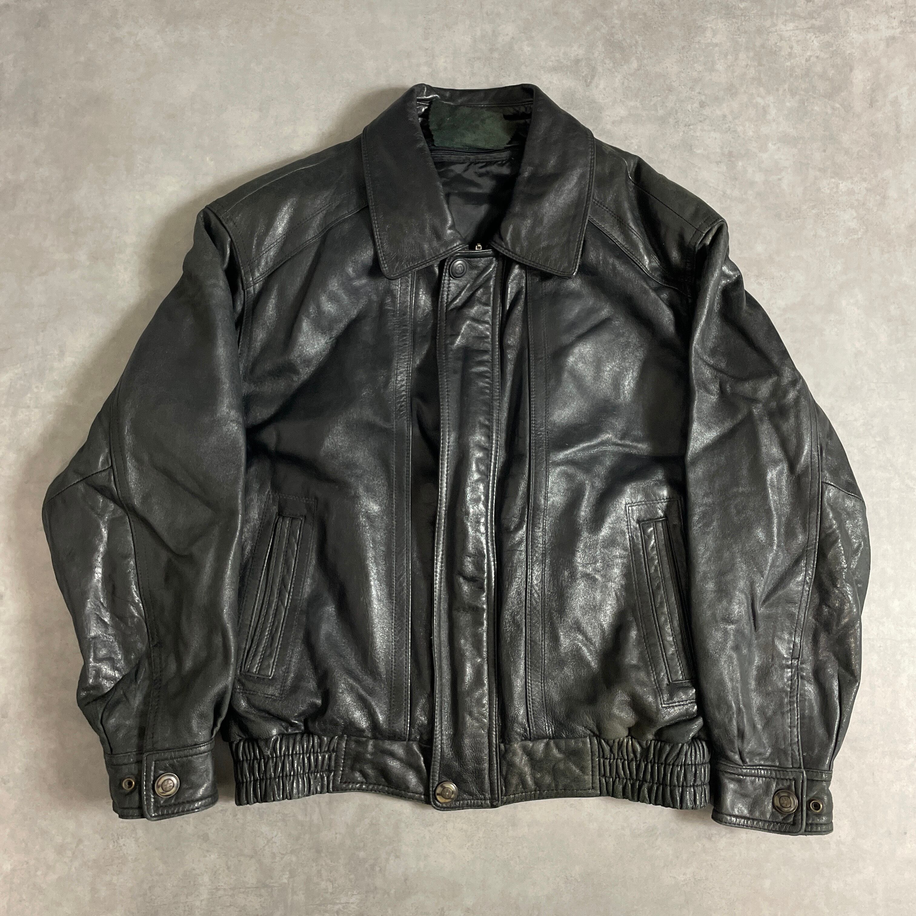 90s デザインレザージャケット 短丈 本革 vintage 雰囲気抜群 L
