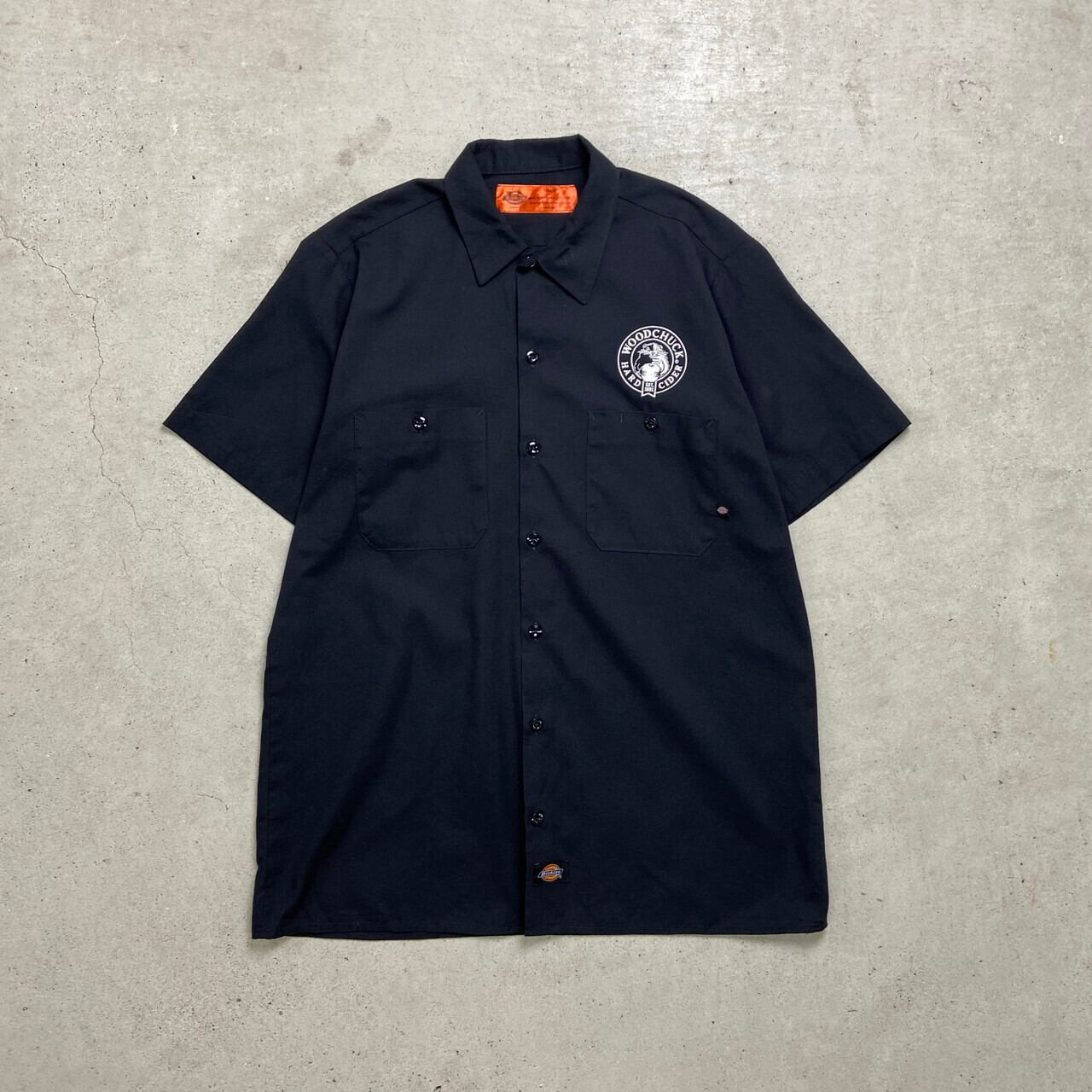00年代 Dickies ディッキーズ 半袖 ワークシャツ 企業ロゴ刺繍 メンズ 