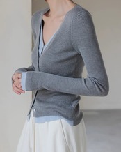 Fake layered slim rib Cardigan T20295