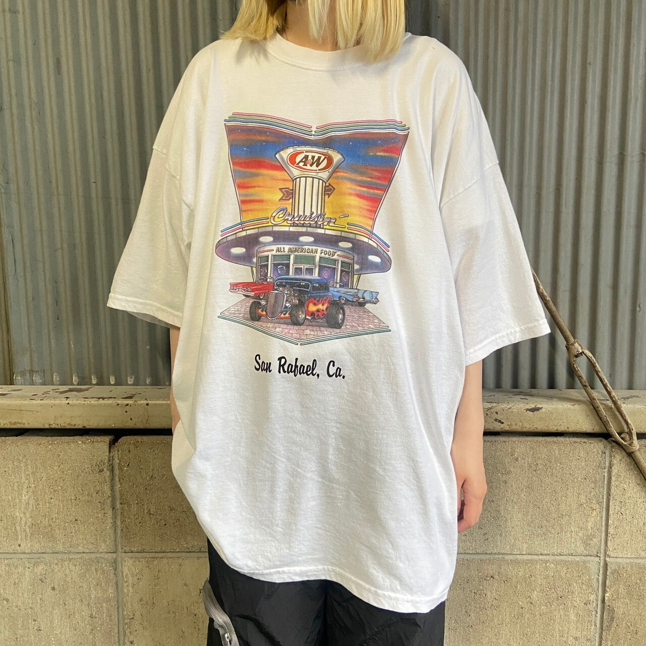 A＆W レストラン 企業 Tシャツ メンズ2XL 古着 車 モーターサイクル 