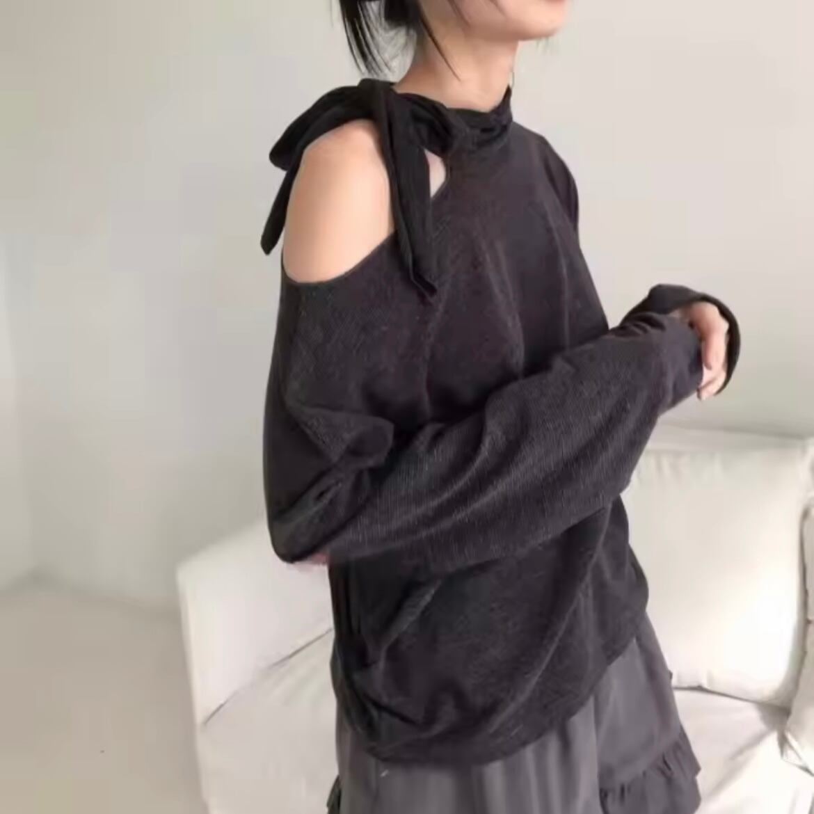 ribbon neck one shoulder tops