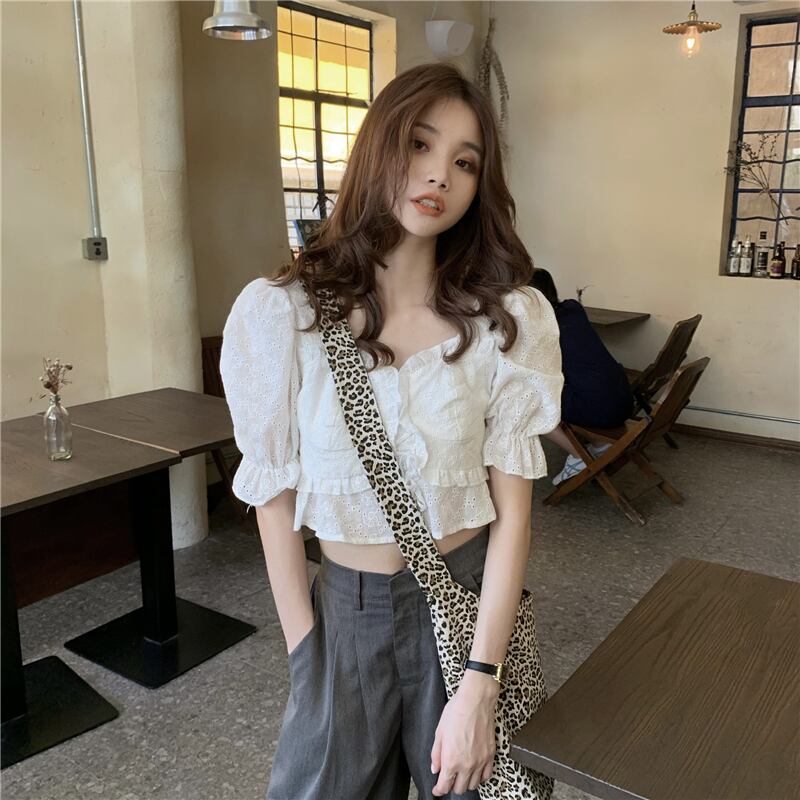 サマースタイル薄手スリーブレースブラウス ハイウェストウェストルーズレギンス 夏物 スクウェア YY-ファッション96794309218