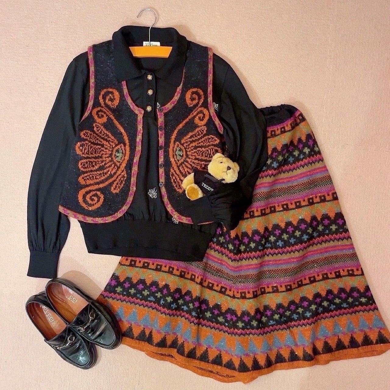 black orange butterfly knit set up