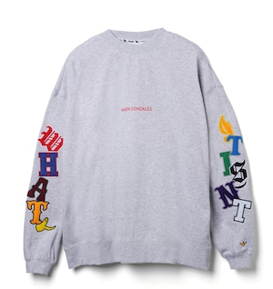 MARK GONZALES マークゴンザレス フェルトロゴ裏起毛BIGトレーナー　杢gray　ラス1