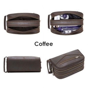 Double Zip Genuine Leather Travel Pouch Bag / 本革 ダブルジップ レザー トラベル ポーチ バッグ