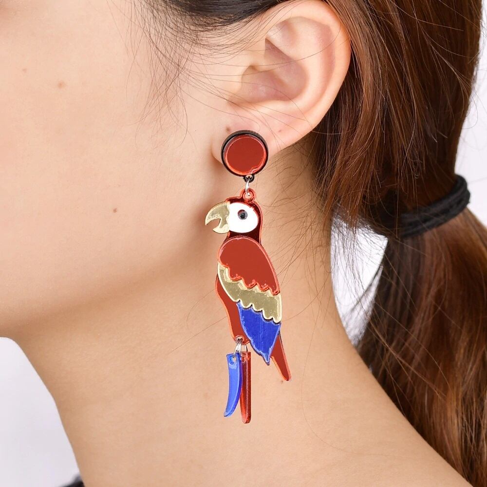 165 ブローチシリーズカラフルなオウムさん　ピアスorイヤリング カラフルオウム ピアス イヤリング Bird colorful parrot 鳥ピアス | Neons