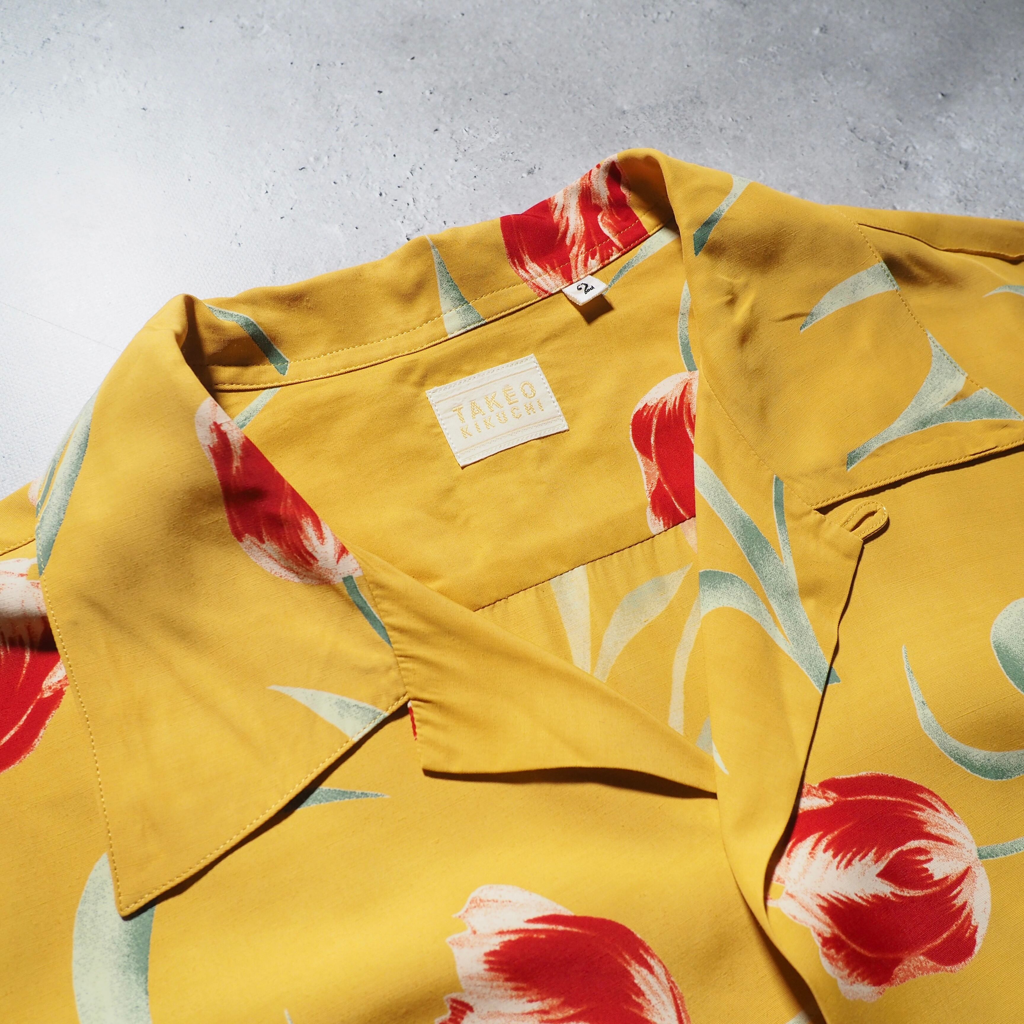 1990s ” TAKEO KIKUCHI ” Beautiful Tulip flower painted vintage Open collar shirt