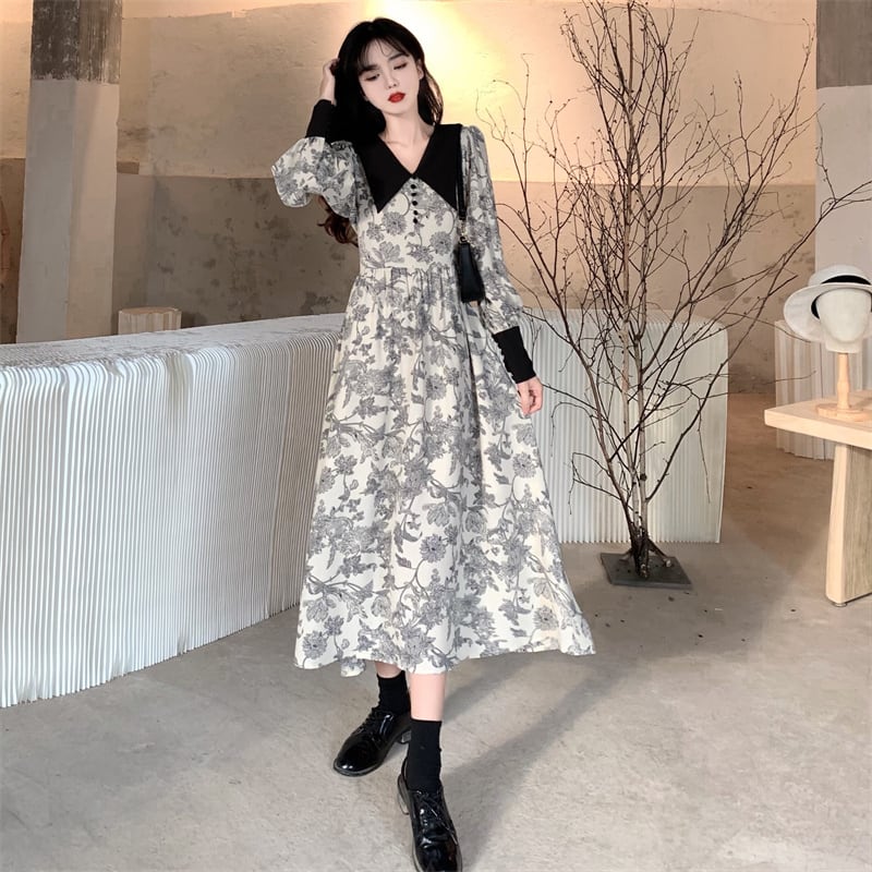 ガーリー シック 花柄 大きいサイズ ワンピース ドールカラー レトロ  