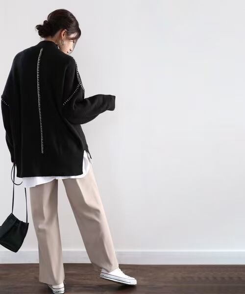 配色ステッチ入り　ニットプルオーバー　AJ1102-8093