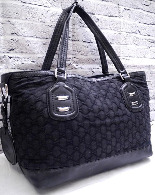 18万◆GUCCI グッチ GG ユニセックス A4対応ビジネス可 ネオプレーンxレザー切替 トート ハンド バッグ 黒◆ 書類対応で通勤通学にも大活躍
