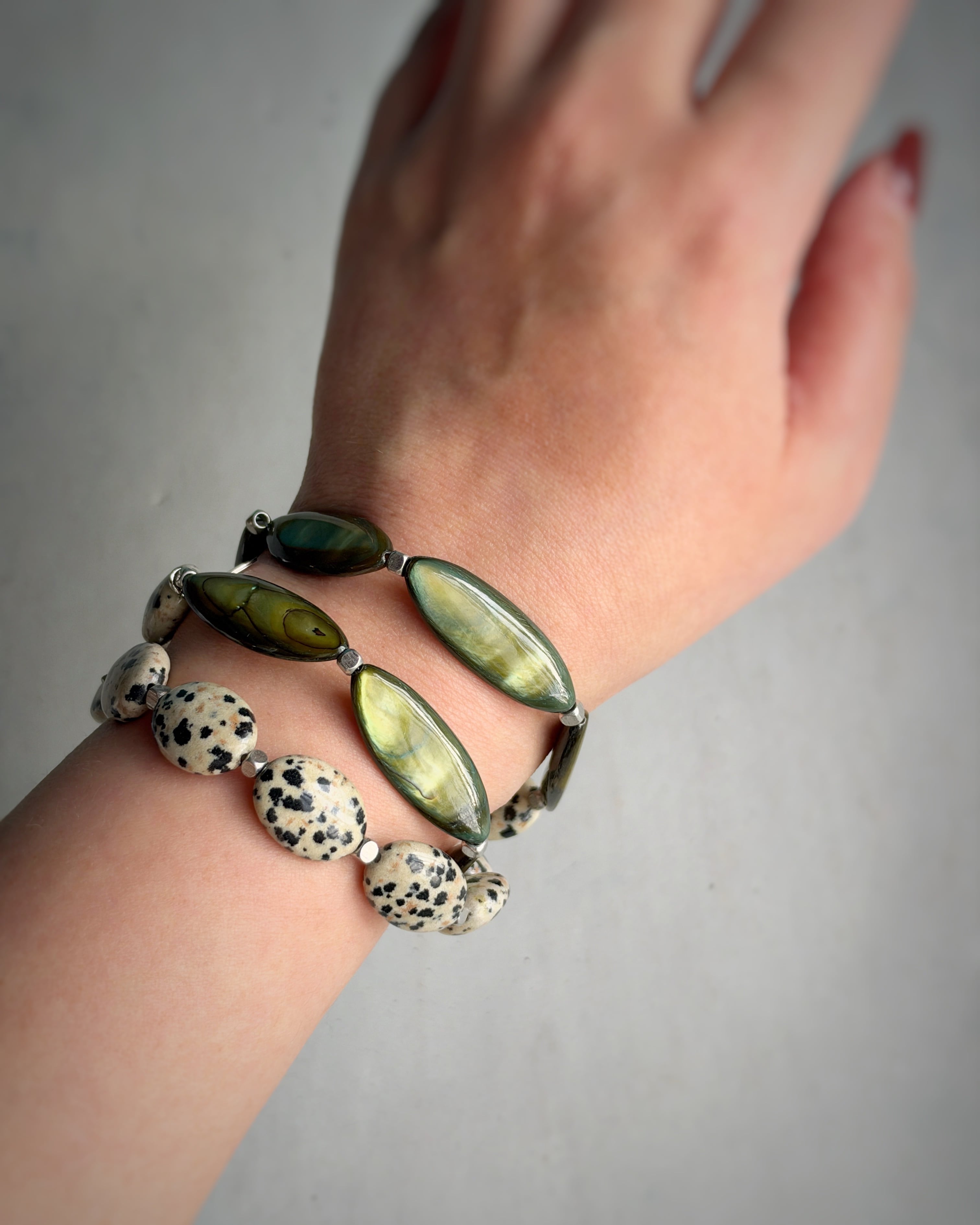 2way bracelet(ダルメシアンジャスパー×シェル)