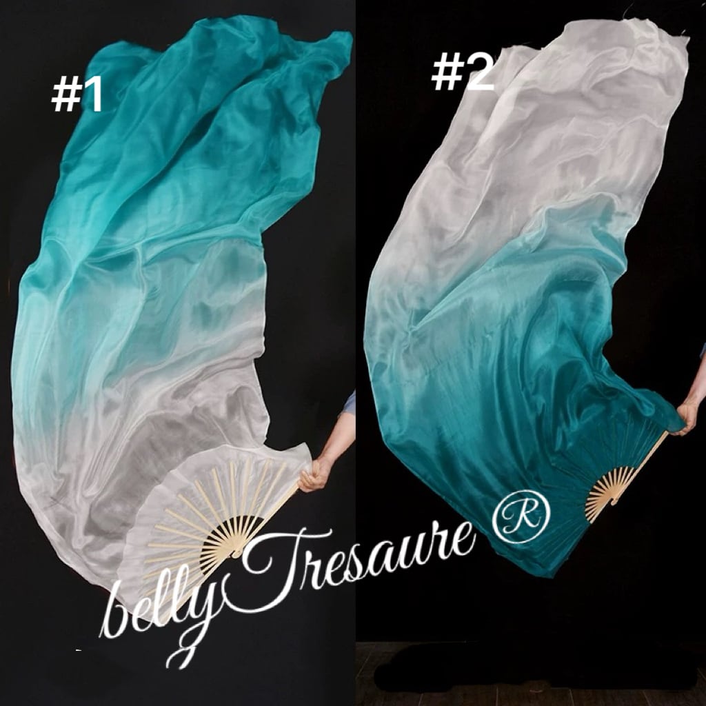 左右2本シルクファンベール ホワイト/ ターコイズ グリーン YD 202509