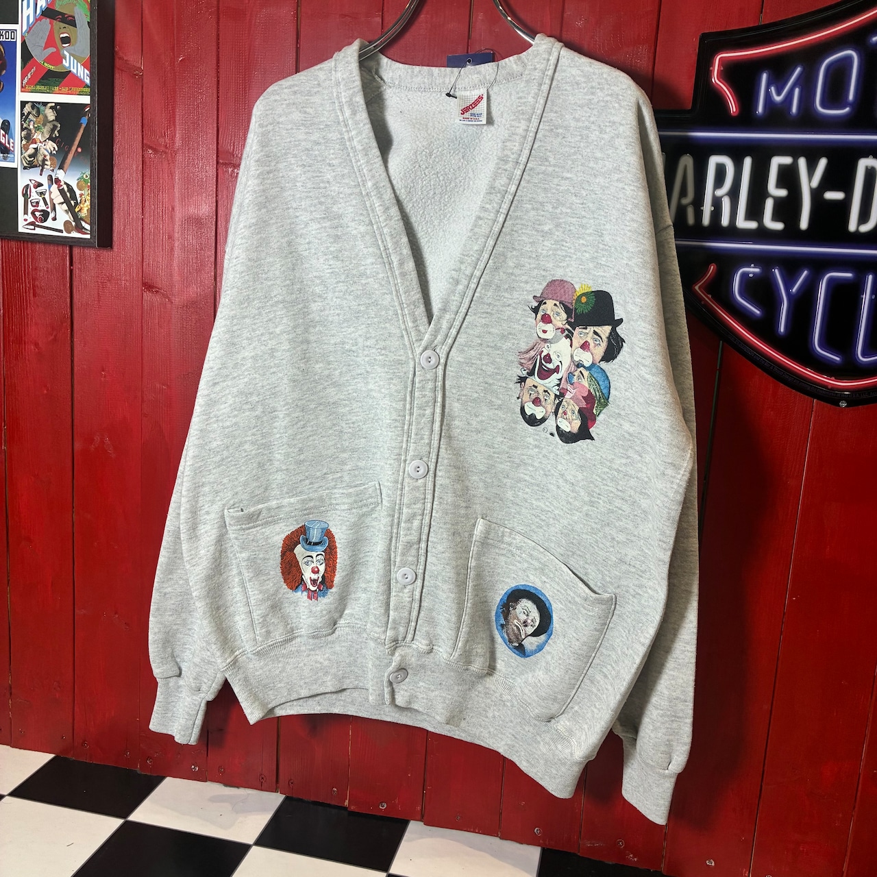90s USA製 JERZEES スウェットカーディガン グレー ピエロ