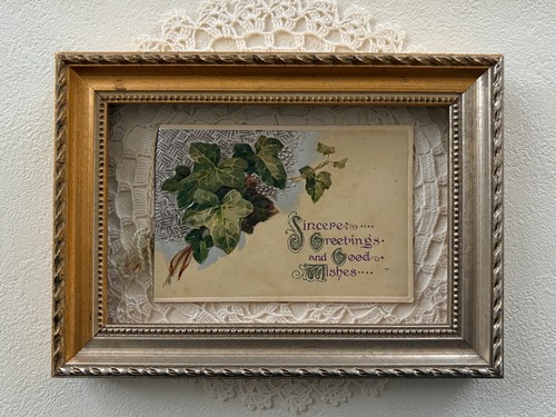 フランス アンティークカード アイビー エンボス 見開きタイプ フランス 額装 インテリア 撮影小物 クリスマス Noel