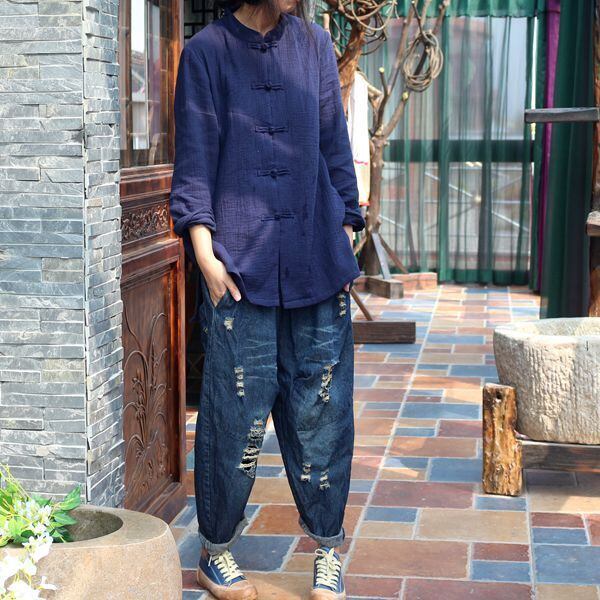 スタンダードカラーボタンシャツ ロング コットン レトロ Yiranxuaディースワード86426216064