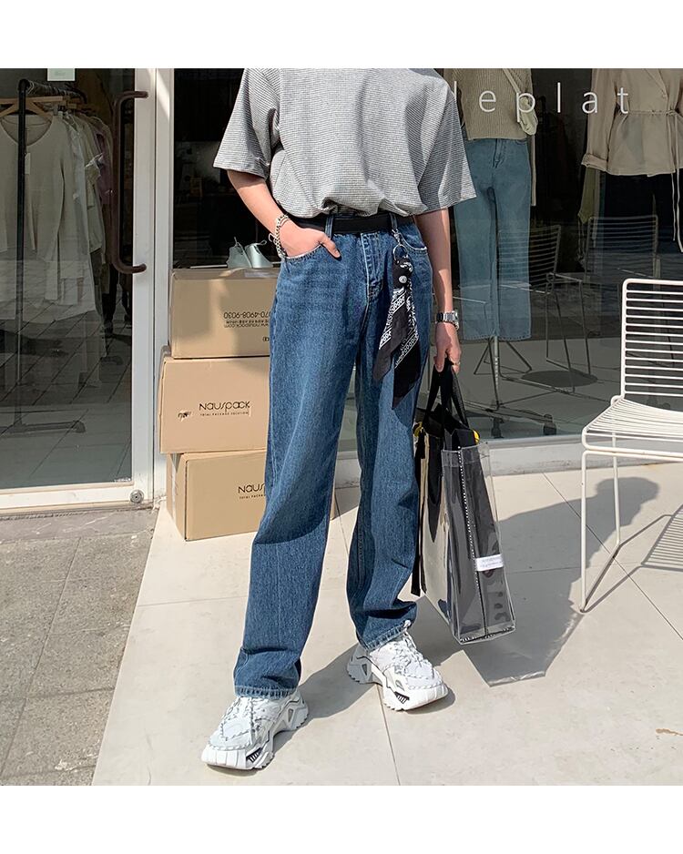 全1色 デニム パンツ ストレート カジュアル 無地 おしゃれ