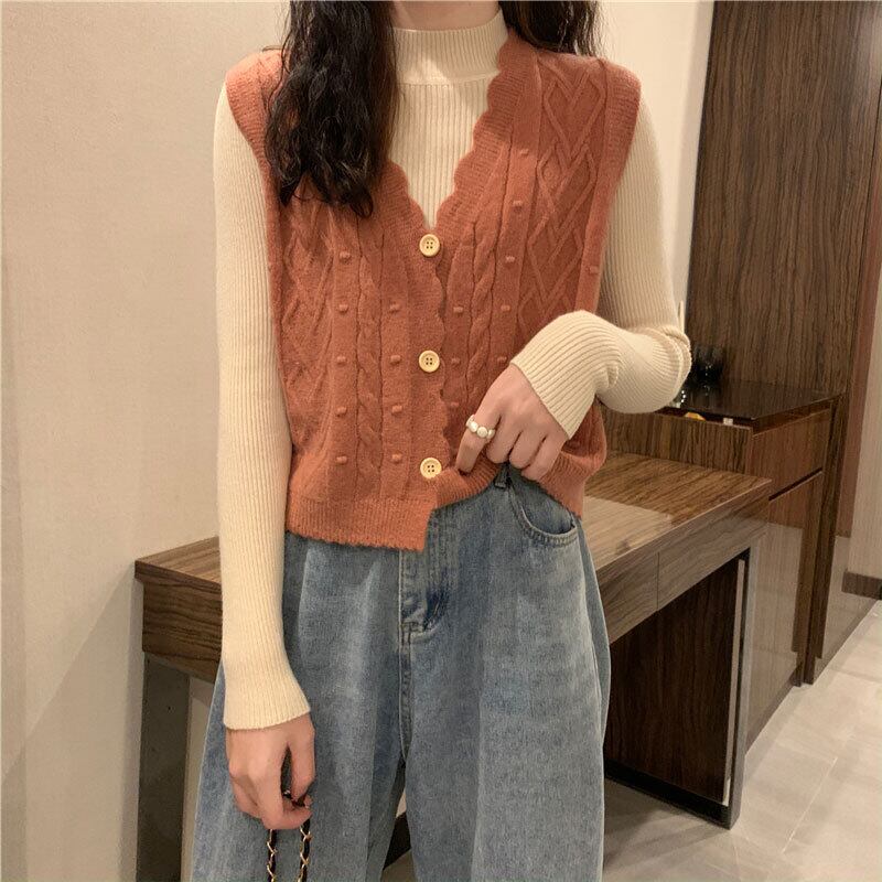 Vネックセーター オータムウィンターニットソリッド カラーカーディガンノースリーブルーズブラウス 秋物 冬物 ソリッドカラー 萌量不足53035905930