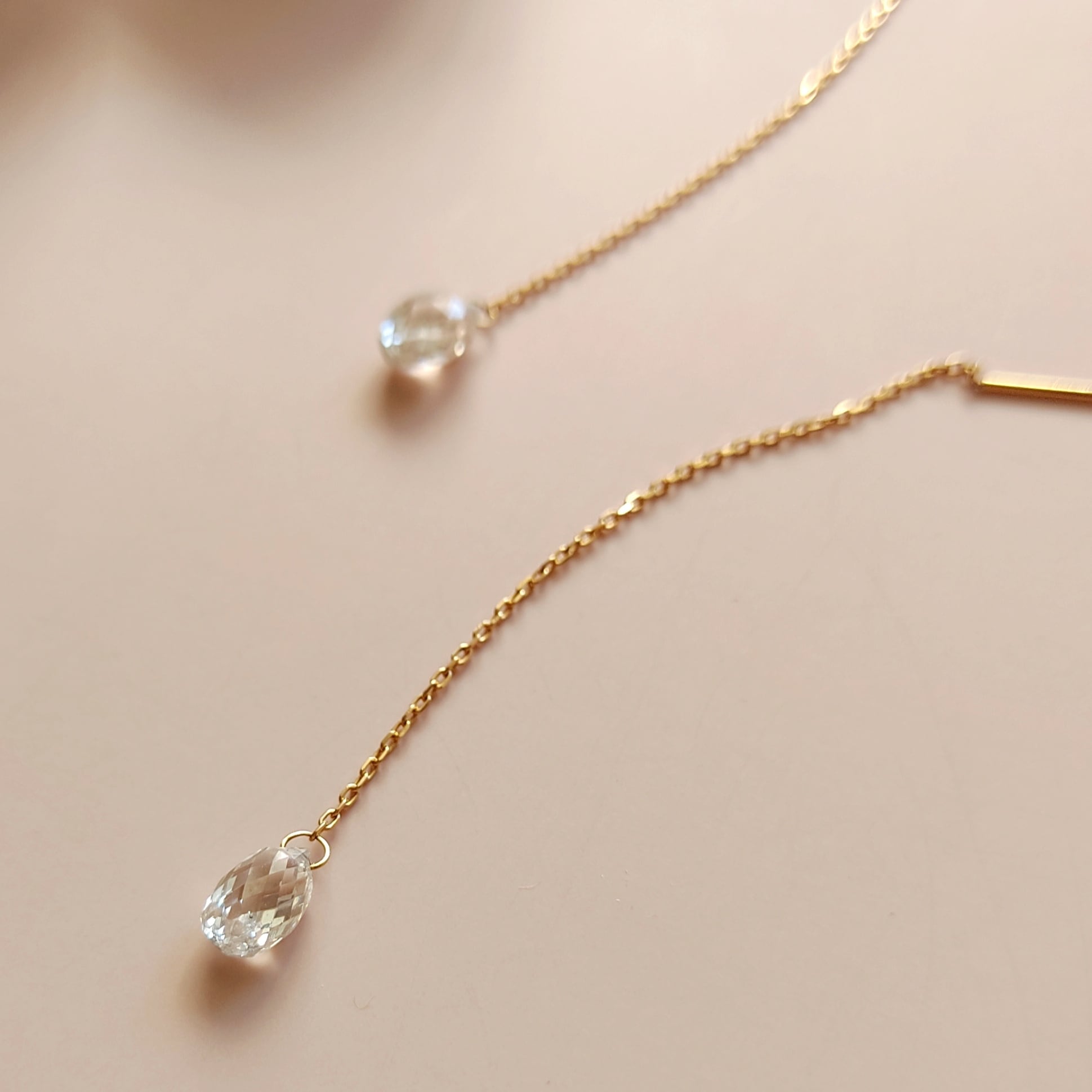 【Briolette】Diamond Long Chain Pierced Earrings K18YG