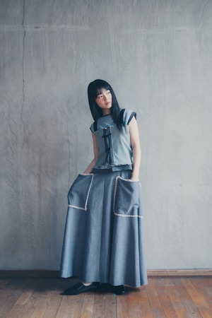 【受注】Contrast Rib Bustier - CHARCOAL/BEIGE