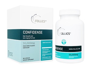 【(Follics) コンフィデンス30000mg　(男性用) 　180カプセル】抜け毛をケアすると共に髪や肌の健康を維持する男性用サプリメントです。