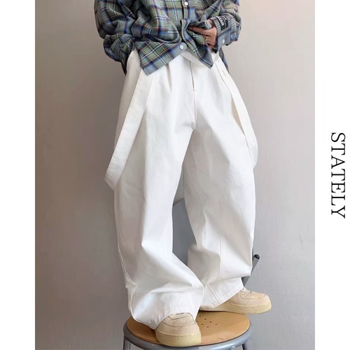 ホワイトワイドデニム Wide Tuck Pants_B114 画像