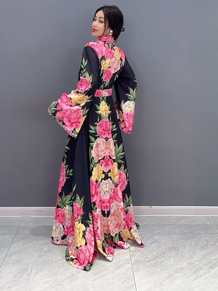 花柄 黒 エレガント 黄色 薔薇 ワンピース ジャンパースカート