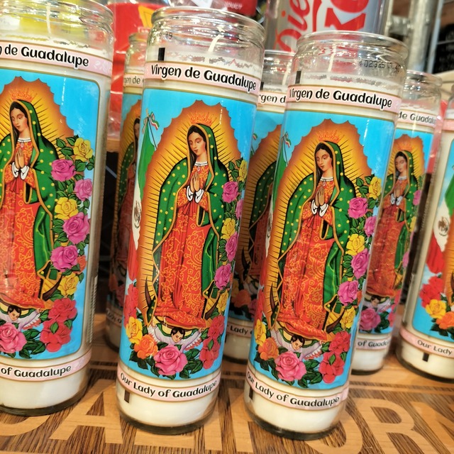 メキシコ製 Luz Sagrada 8インチ グアダルーペ ガラスキャンドル