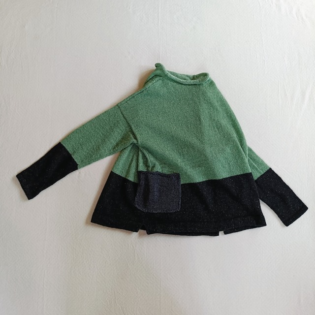 シルクウールポッケ付きニット　２色（カラシ、グラスグリーン）