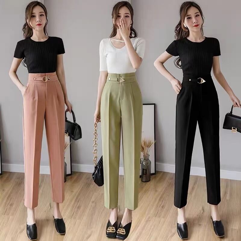 トライアングルバックル センタープレステーパードパンツ　AJ−1362-805