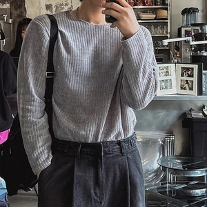 クルーネック長袖ニット風Tシャツ　1238