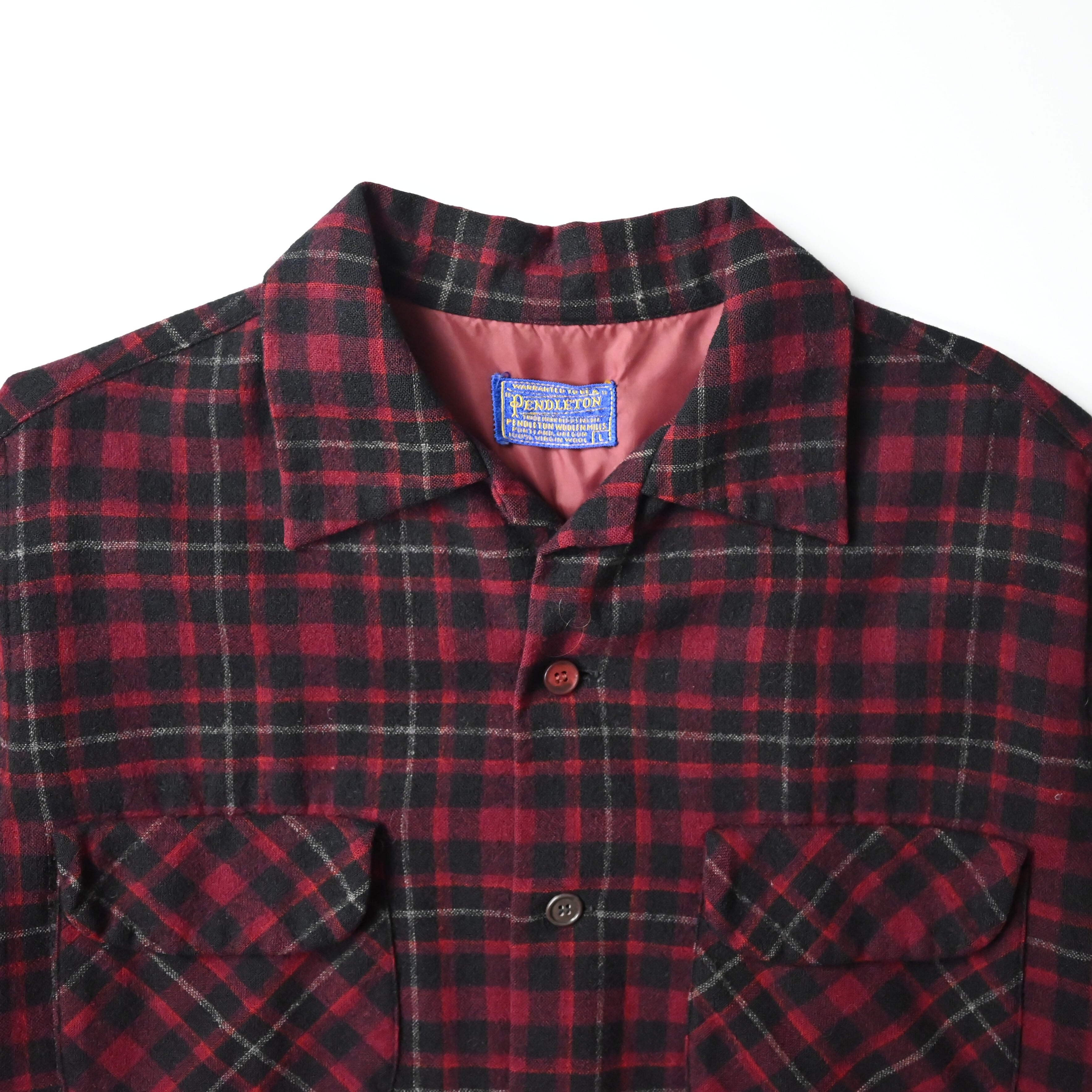 50's PENDLETON Wool Check board Shirt made in USA sizeL | GANKO