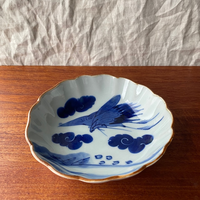 鶴と雲の端正な染付なます皿 (C)