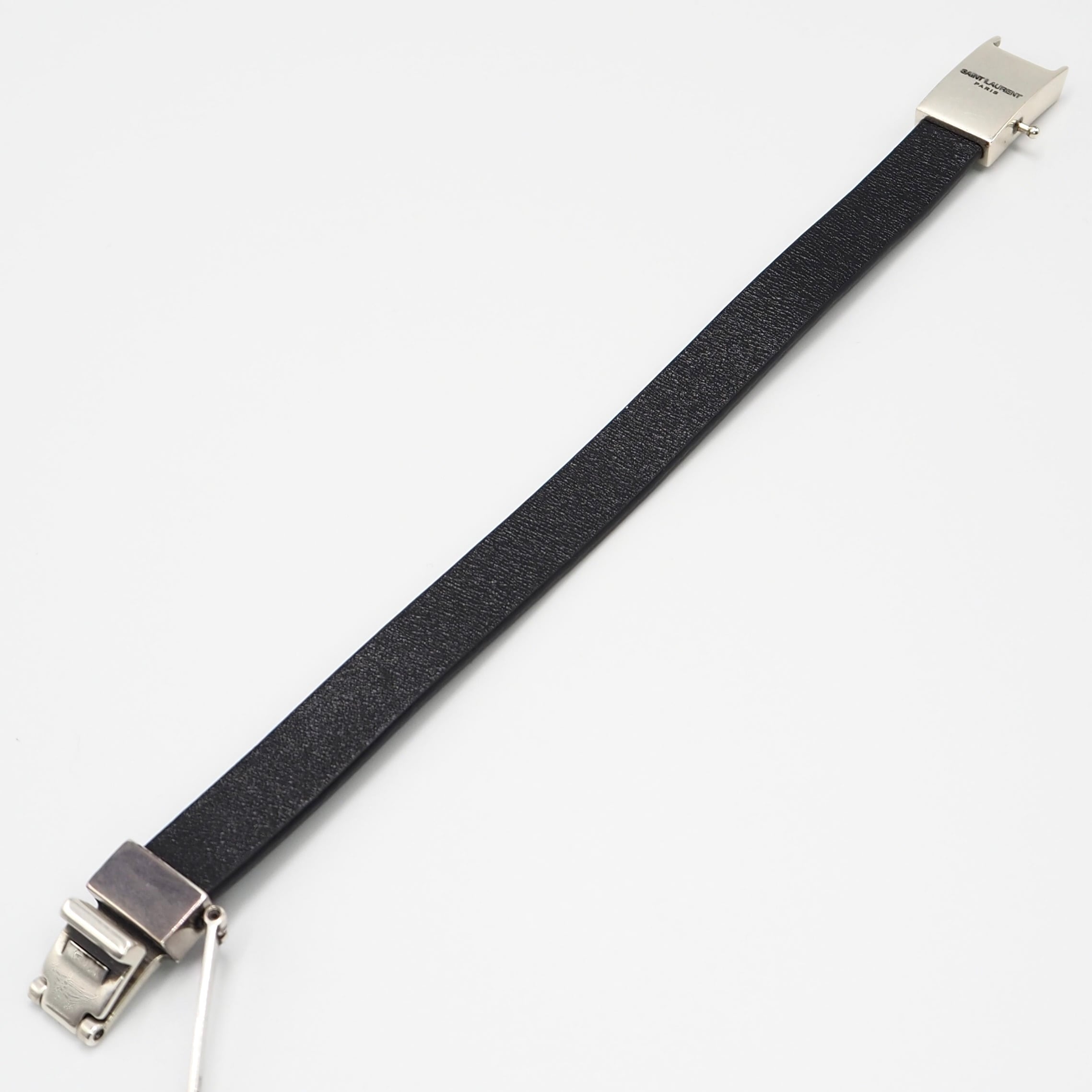 SAINT LAURENT レザーブレスレット シルバー ブラック サンローラン