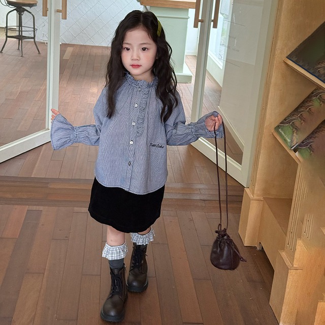 秋チェック柄姫袖シャツ