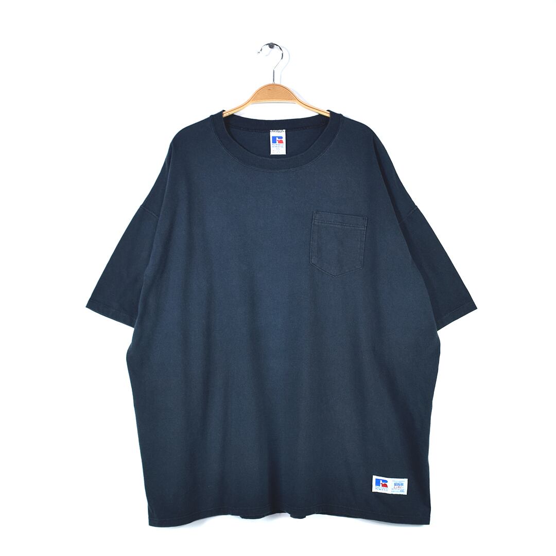 90s ラッセル USA製 ヴィンテージTシャツ ヘビーコットン ブラック 無地 ポケット付 ポケT 大きいサイズ メンズXXL 古着 @BZ0401