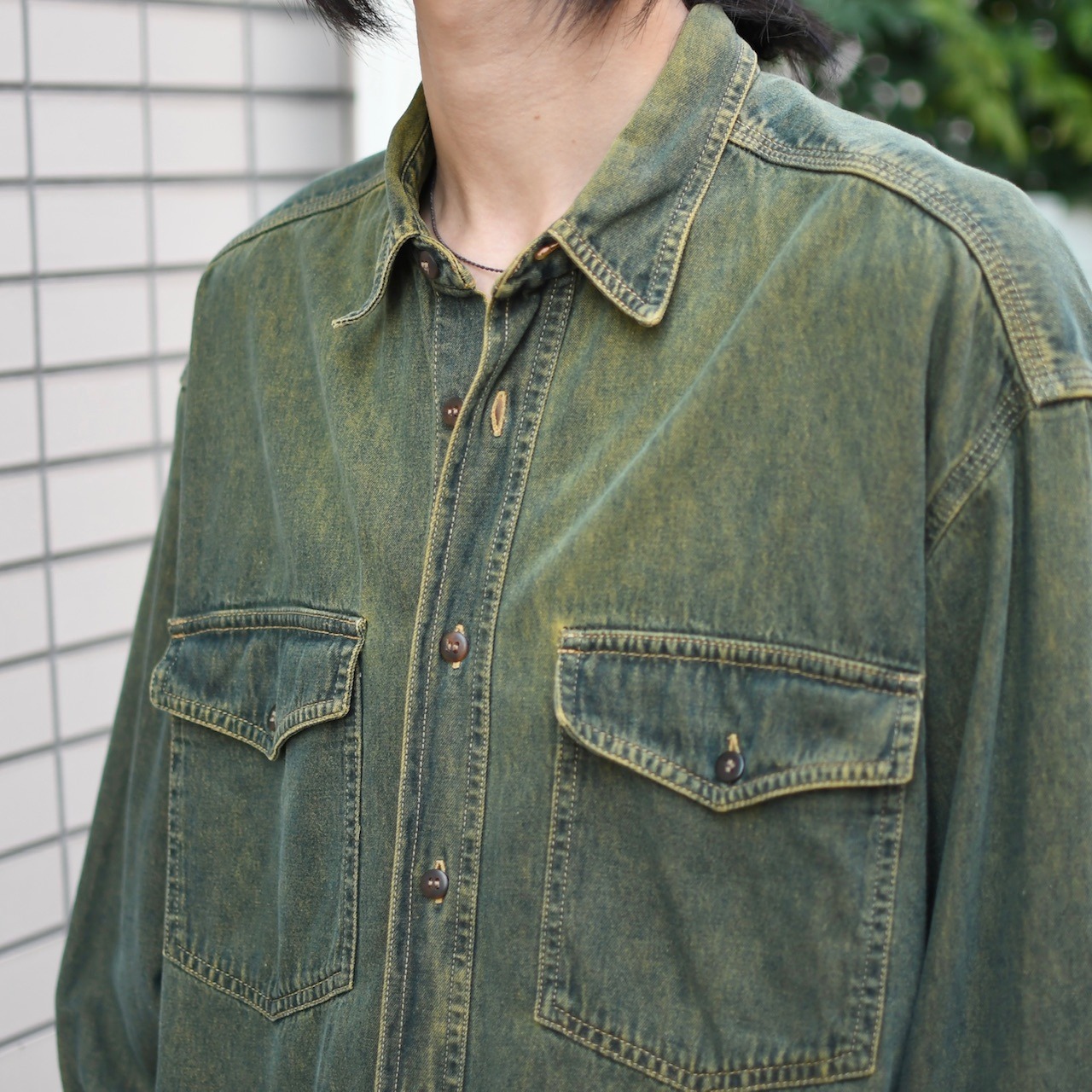 faded design denim shirt