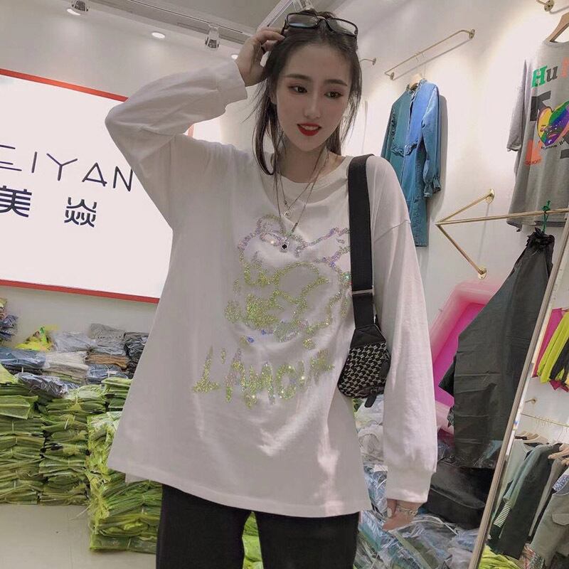 レディースプラスサイズレターTシャツレディース200kgミディアムレングス長袖2020バージョンルーズで薄いレイジースタイルトップ ミックスインファッション42238650072