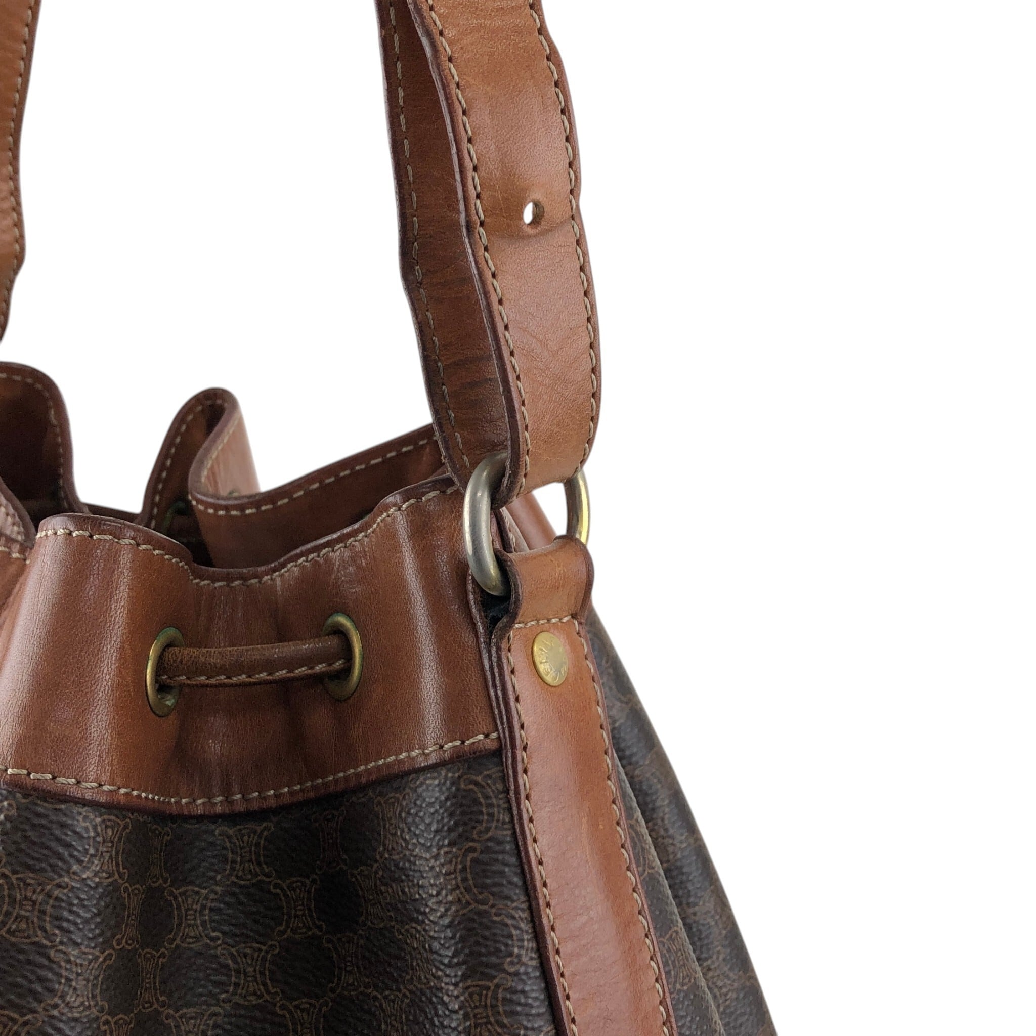 CELINE セリーヌ マカダム ショルダーバッグ ブラウン ブラゾン型押し