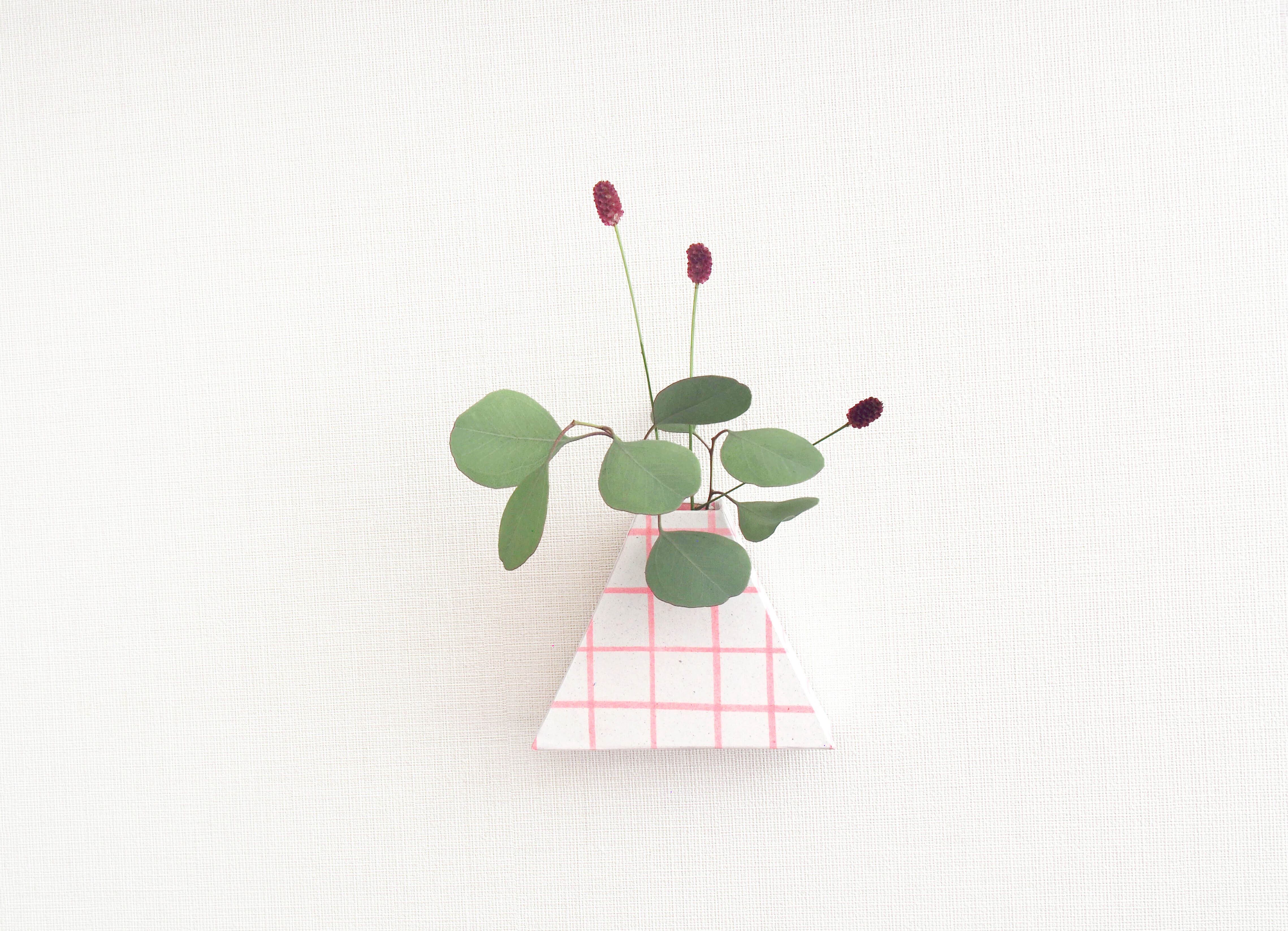 PAPER POT mini/三角・格子PINK