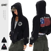 VINTAGE ストリート 国旗プリント ジップパーカー T1884