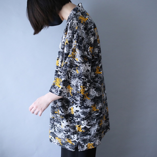 "漢字" many many over lap pattern loose h/s shirt