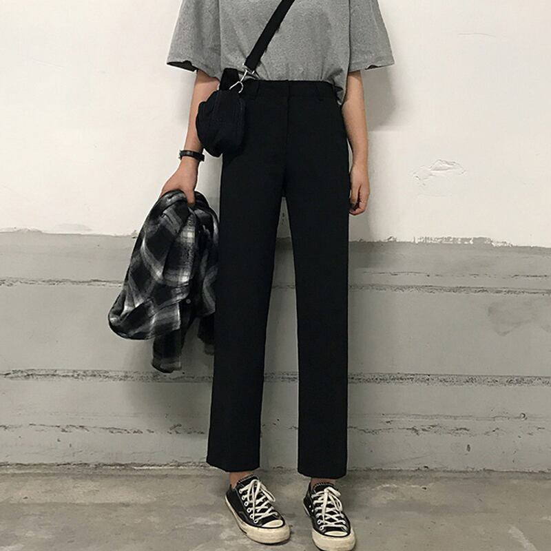 ブラックカジュアルパンツ レディースハイウェストルーズ薄手 スーパーモール73546676496