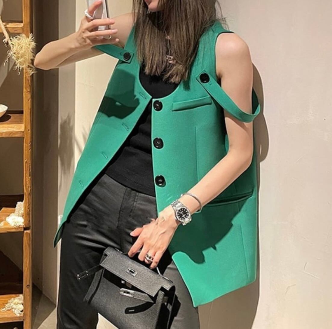 4size / ショルダーストラップグリーンベスト