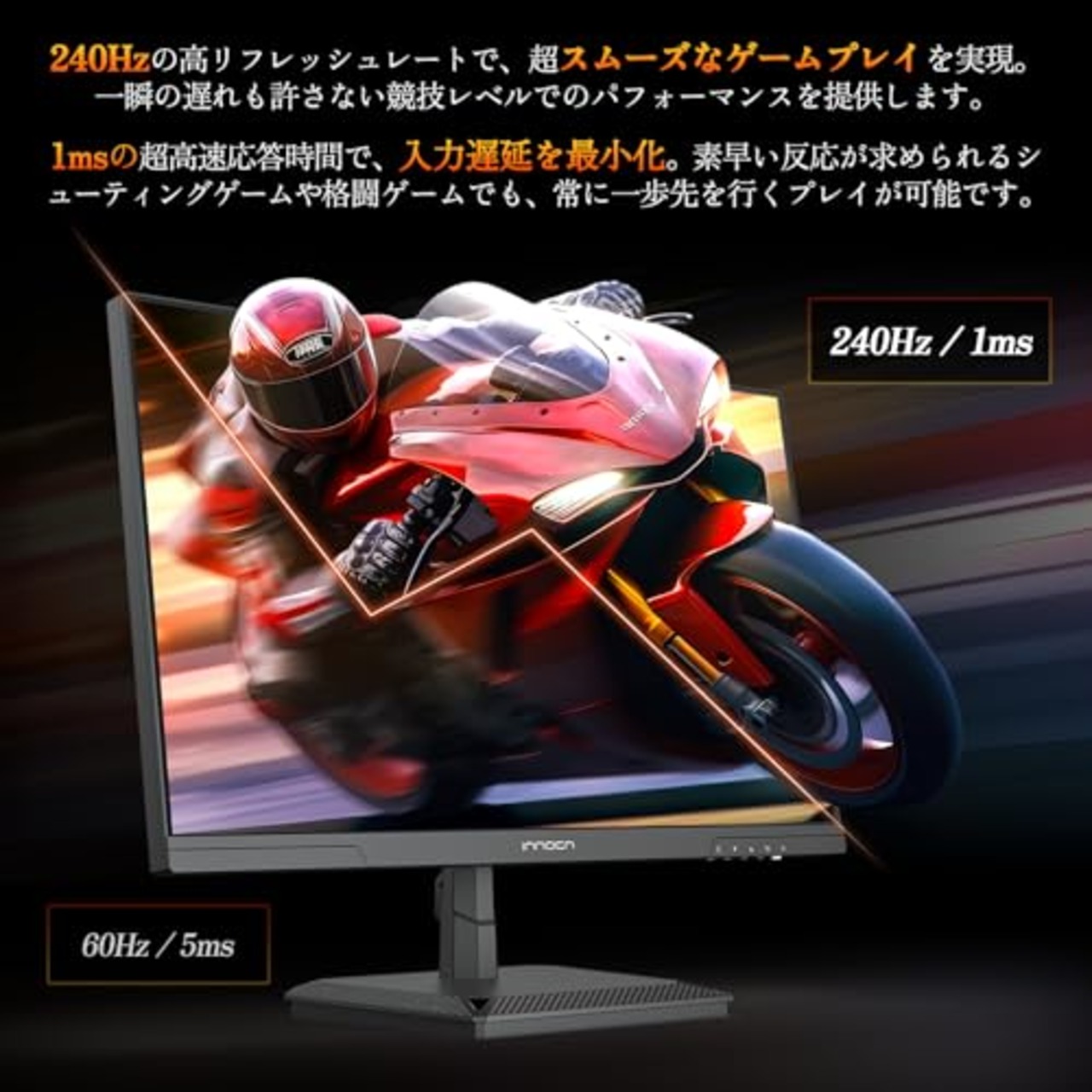 INNOCN ゲーミング モニター 24 .5インチ 240Hz IPSパネル モニター WQHD ゲームモニター ブラック（HDMI 2.1x2/DisplayPort 1.4x2/傾き調整/VESA対応/非光沢ディスプレイ）25G2S