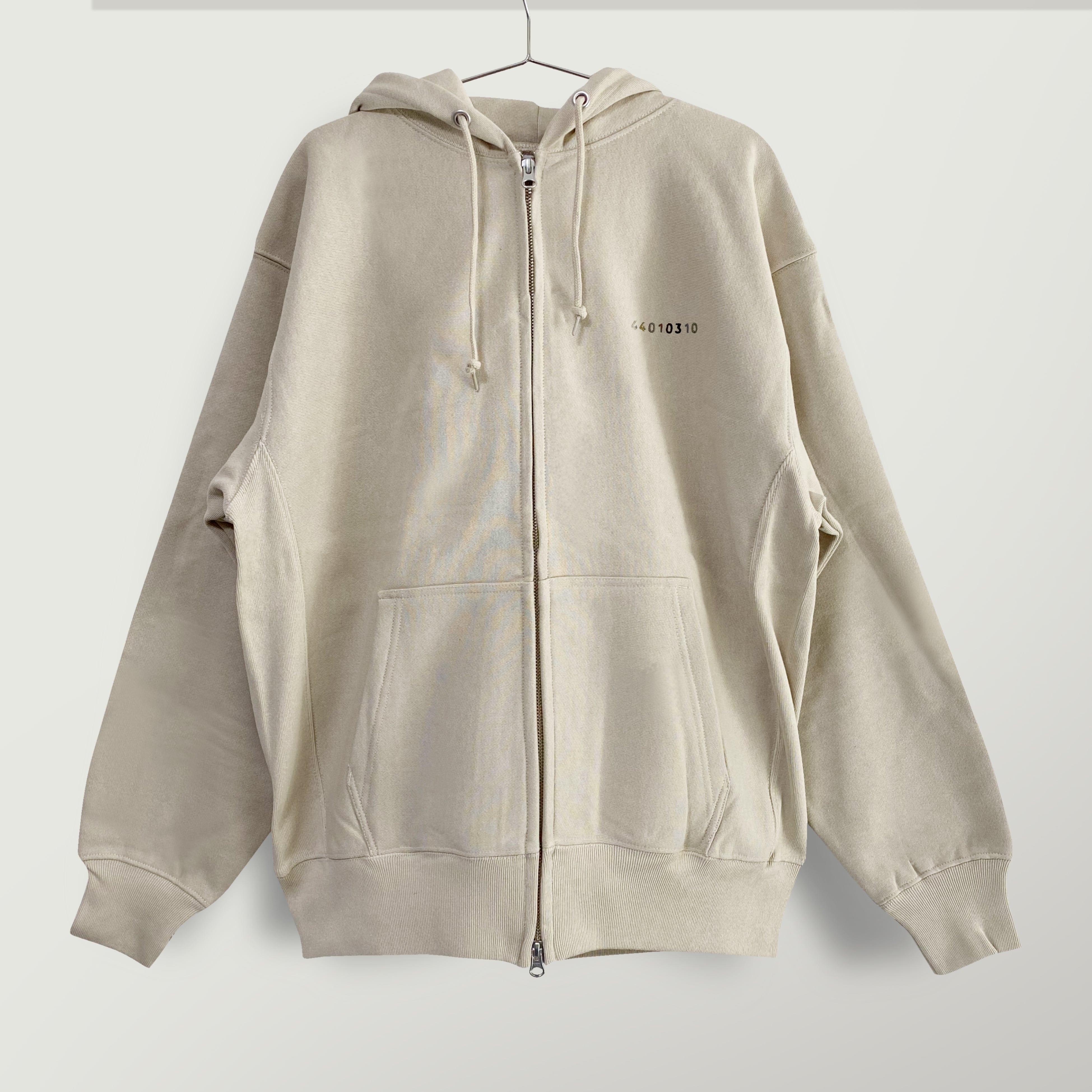 刺繍☆パーカー【ジップアップ】／サンドベージュの虹色バー