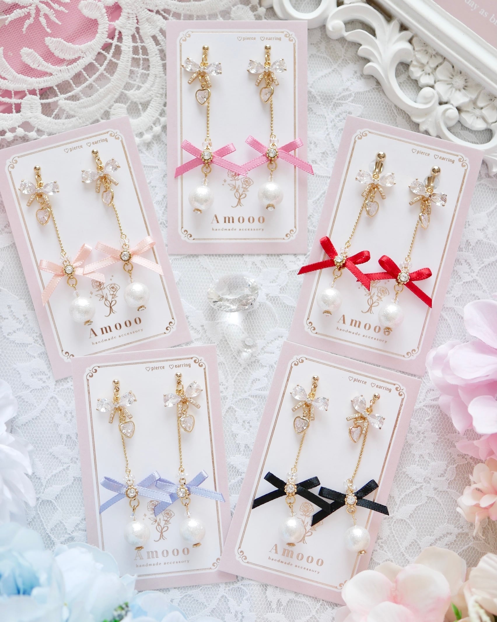 パール サテン リボン ヘアゴム えぐ ♡レッドローズ♡