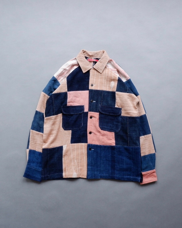 Leh Patchwork Panel Shirts (Indigo × Red)