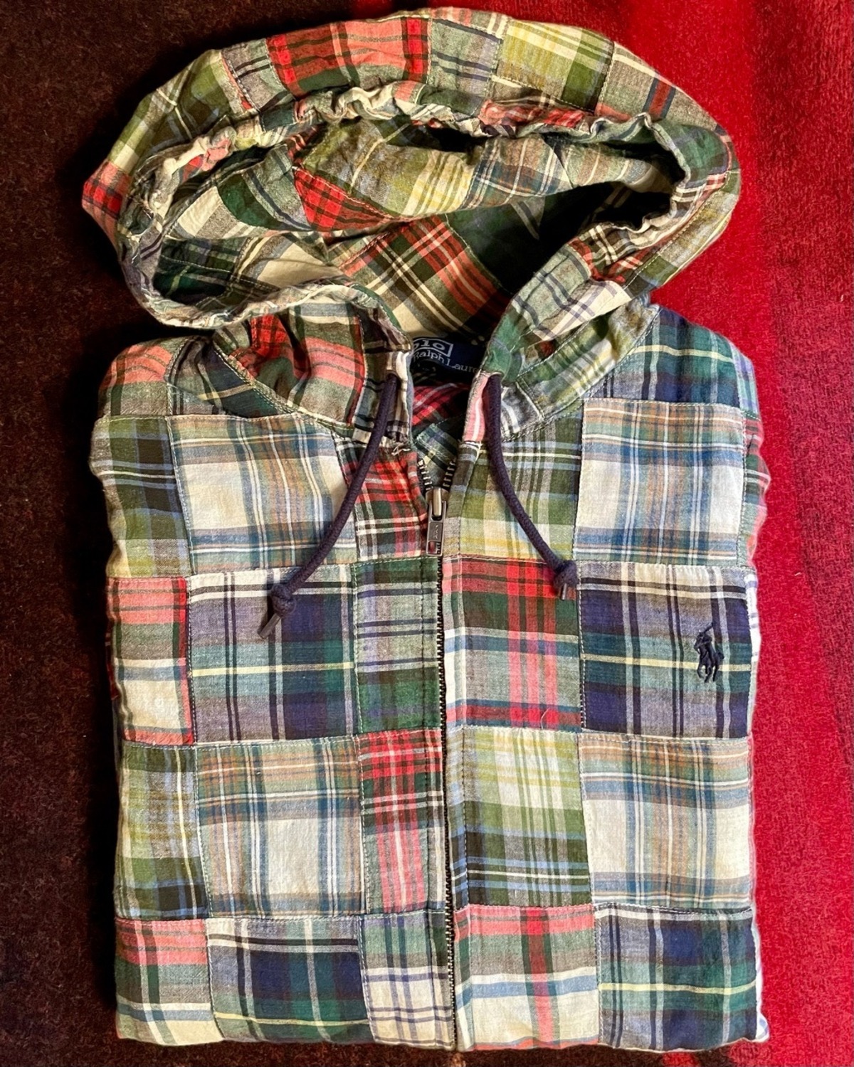 90年代 Polo Ralph Lauren マドラスパッチワーク ジップパーカ サイズM 