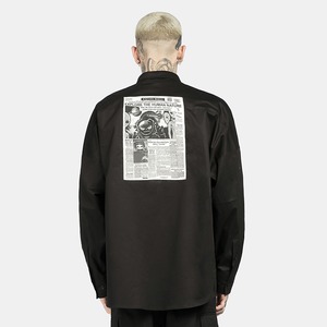 SALE 送料無料【HIPANDA ハイパンダ】メンズ シャツ MEN'S NEWSPAPER LONG SLEEVED SHIRT / BLACK