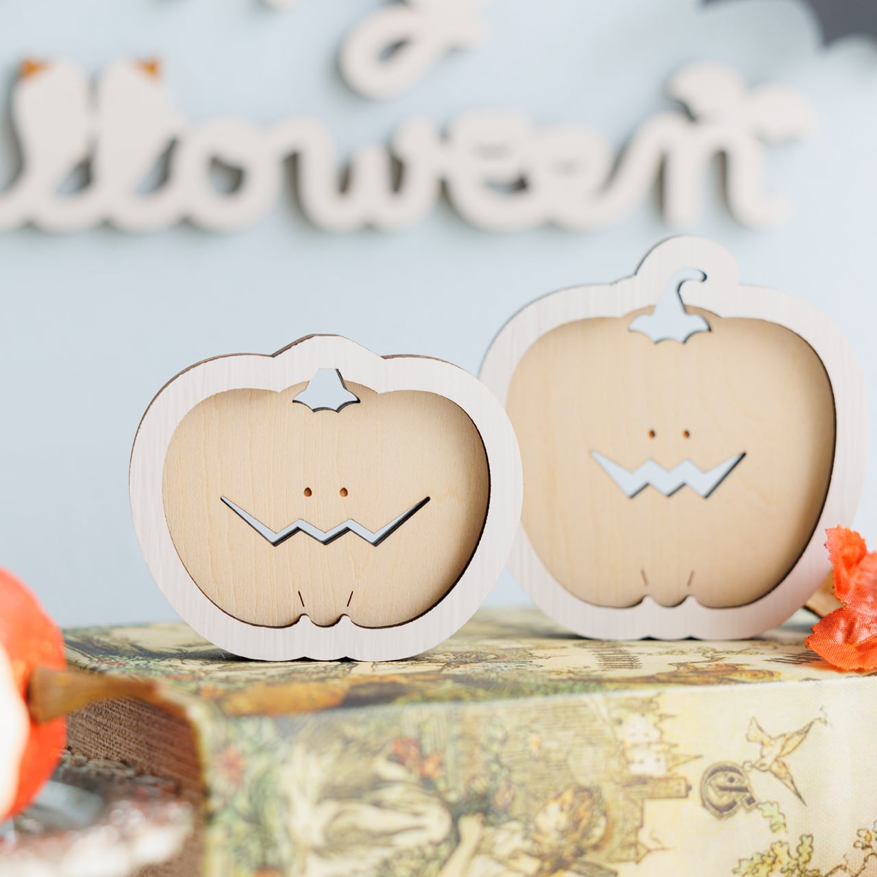 ハロウィン⌇カボチャ, 置物, 木製「hide and seek」／Halloween